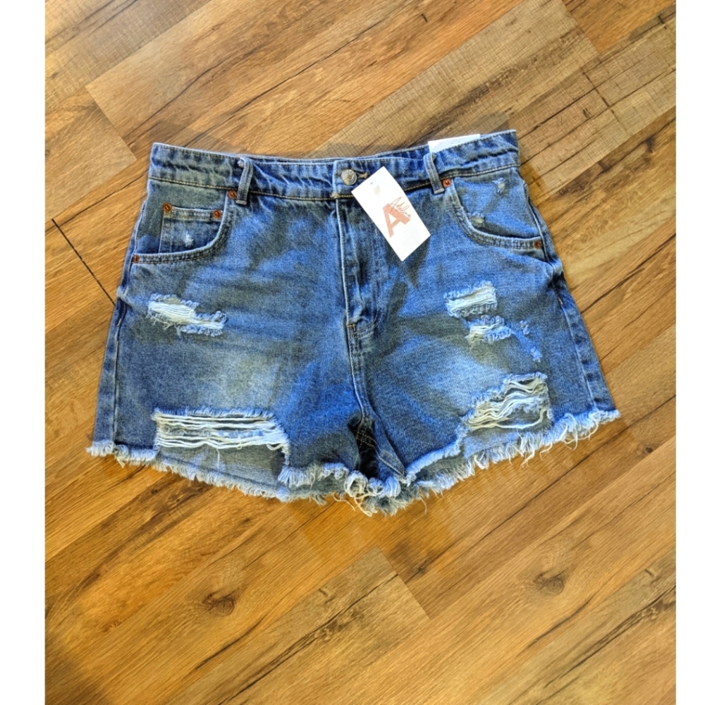 Distressed High Waist Denim Shorts